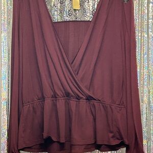 Miss Tina Deep Burgundy Wrap Blouse